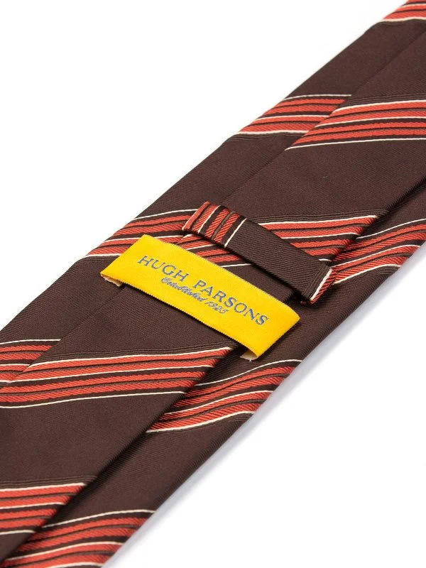 Hugh Parsons Kahverengi Kiremit İnce Şeritli İtalyan Kravat - 2