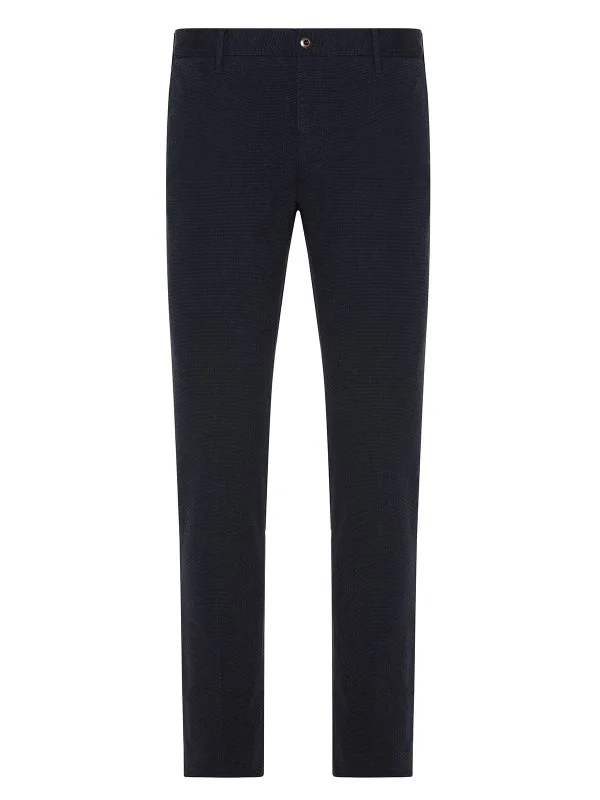 Incotex Lacivert Micro Desen Pamuk Yün Chino Slim Fit Pantolon - 1