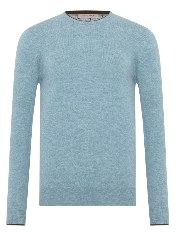 La Fileria Açık Mavi Bisiklet Yaka Peçli Yün Kaşmir Triko - 1
