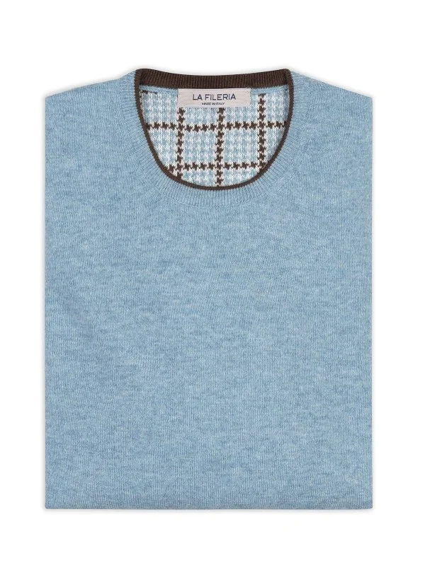 La Fileria Açık Mavi Bisiklet Yaka Peçli Yün Kaşmir Triko - 2