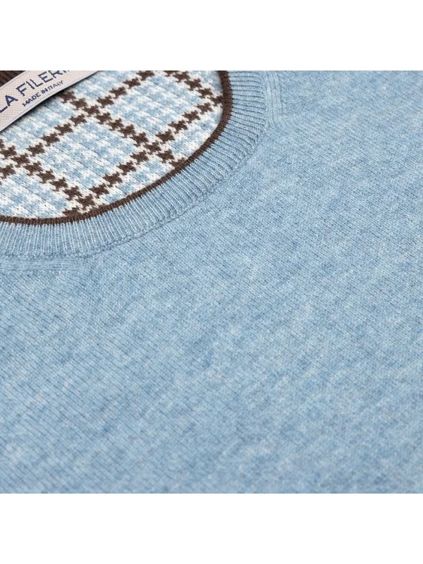 La Fileria Açık Mavi Bisiklet Yaka Peçli Yün Kaşmir Triko - 4