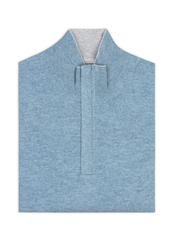 La Fileria Açık Mavi Yün Kaşmir Süet Peçli Fermuarlı Triko - 2