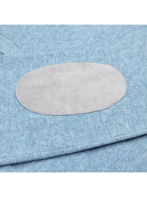 La Fileria Açık Mavi Yün Kaşmir Süet Peçli Fermuarlı Triko - 3