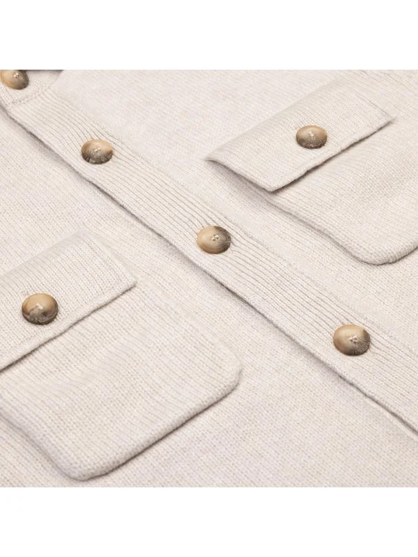 La Fileria Bej Rengi Cepli Gömlek Yaka Süper Geelong Yün Ceket Triko - 3