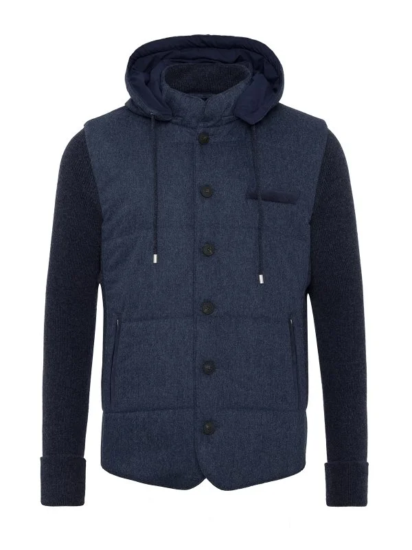 La Fileria İndigo Mavi Dolgulu Kapişonlu Geelong Yün Ceket Triko - 1