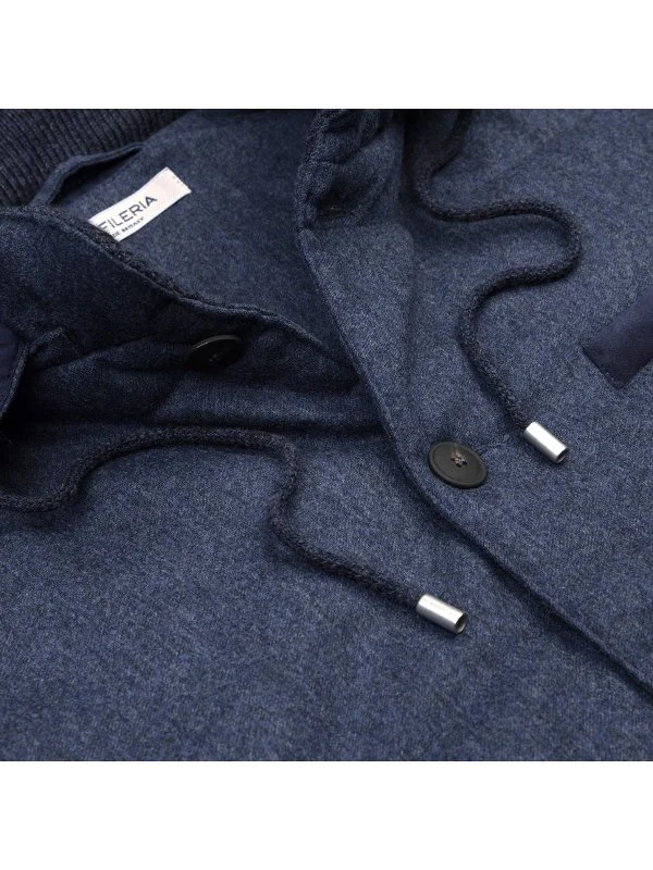 La Fileria İndigo Mavi Dolgulu Kapişonlu Geelong Yün Ceket Triko - 2