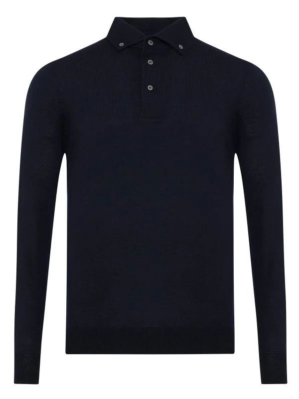 La Fileria Lacivert Yün Amalfi Yaka Düğmeli Triko - 1