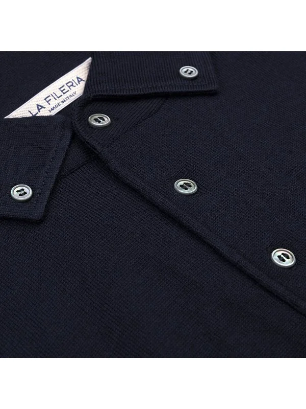 La Fileria Lacivert Yün Amalfi Yaka Düğmeli Triko - 3