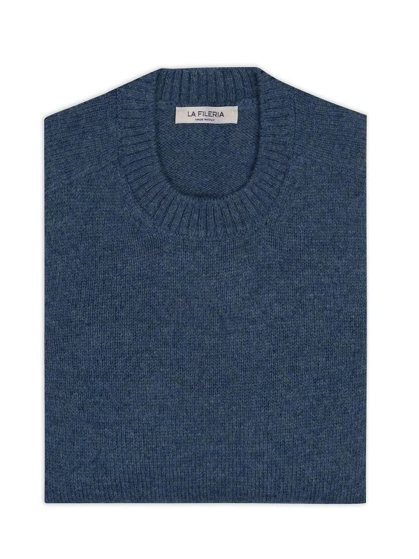 La Fileria Mavi Bisiklet Yaka Saf Shetland Yün Triko - 2