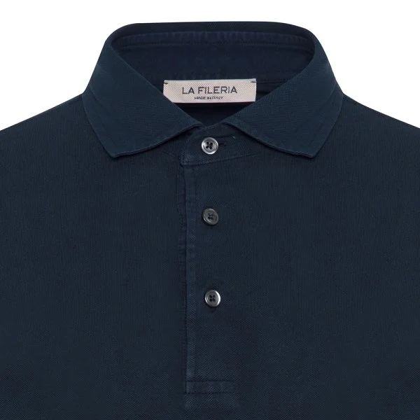 La Fileria Lacivert Vintage Gömlek Yaka Pamuk Slim Fit Tişört - 2