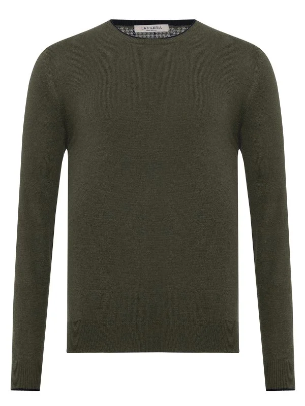 La Fileria Olive Yeşil Bisiklet Yaka Peçli Yün Kaşmir Triko - 1