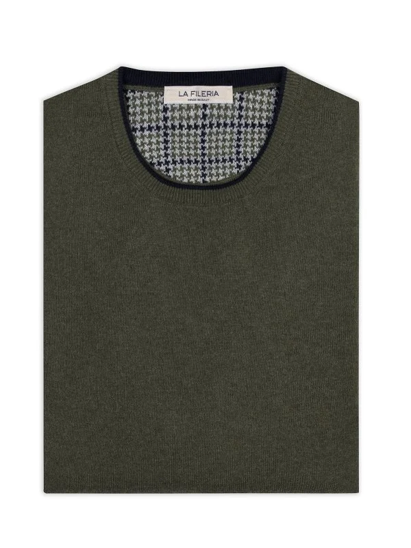 La Fileria Olive Yeşil Bisiklet Yaka Peçli Yün Kaşmir Triko - 2
