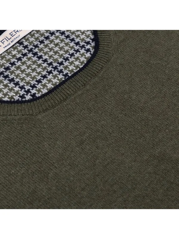 La Fileria Olive Yeşil Bisiklet Yaka Peçli Yün Kaşmir Triko - 4