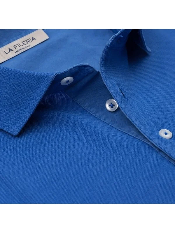 La Fileria Vintage Marin Mavi Gömlek Yaka Slim Fit Pamuk Tişört - 2