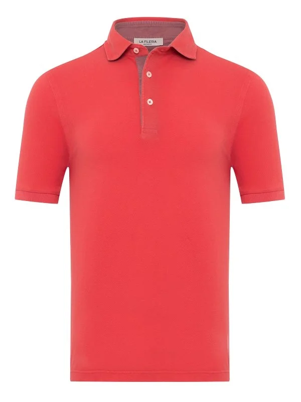 La Fileria Vintage Mercan Rengi Gömlek Yaka Slim Fit Pamuk Tişört - 1