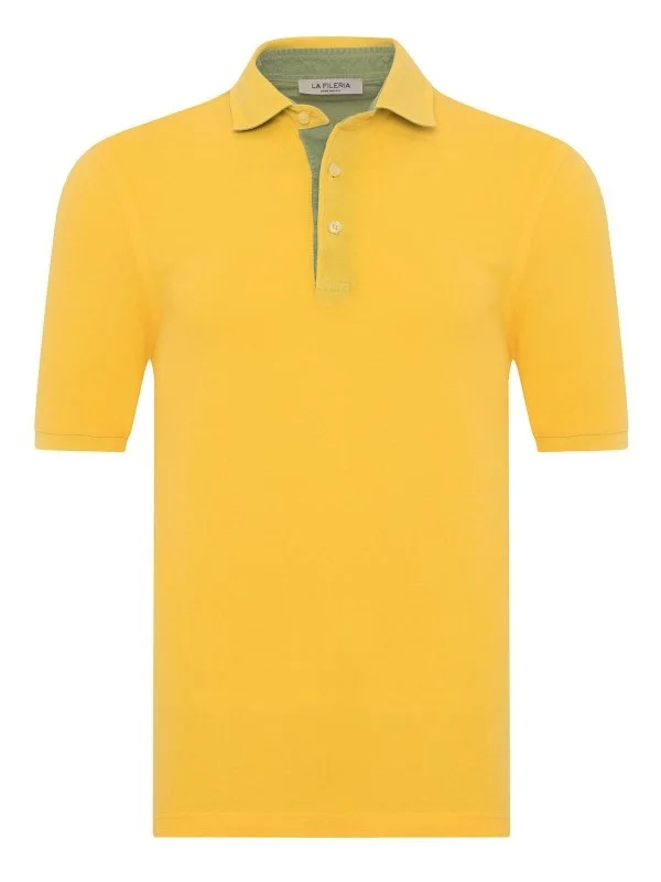 La Fileria Vintage Sarı Gömlek Yaka Pamuk Slim Fit Tişört - 1