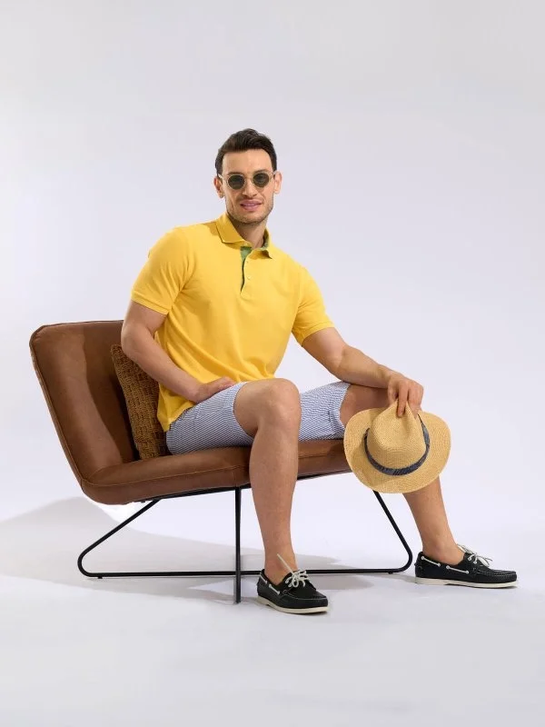 La Fileria Vintage Sarı Gömlek Yaka Pamuk Slim Fit Tişört - 4
