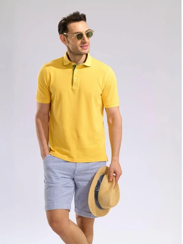 La Fileria Vintage Sarı Gömlek Yaka Pamuk Slim Fit Tişört - 5