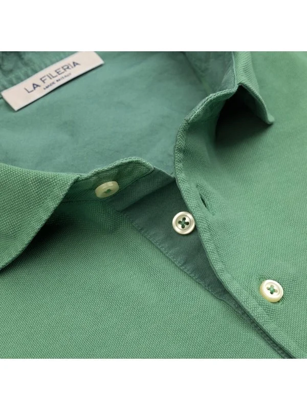 La Fileria Vintage Yeşil Gömlek Yaka Pamuk Slim Fit Tişört - 3