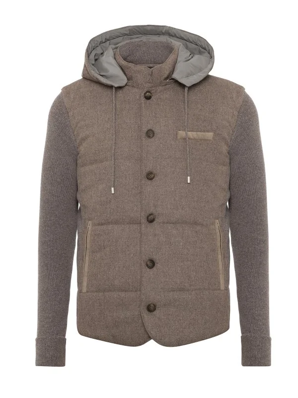 La Fileria Vizon Rengi Dolgulu Kapişonlu Geelong Yün Ceket Triko - 1