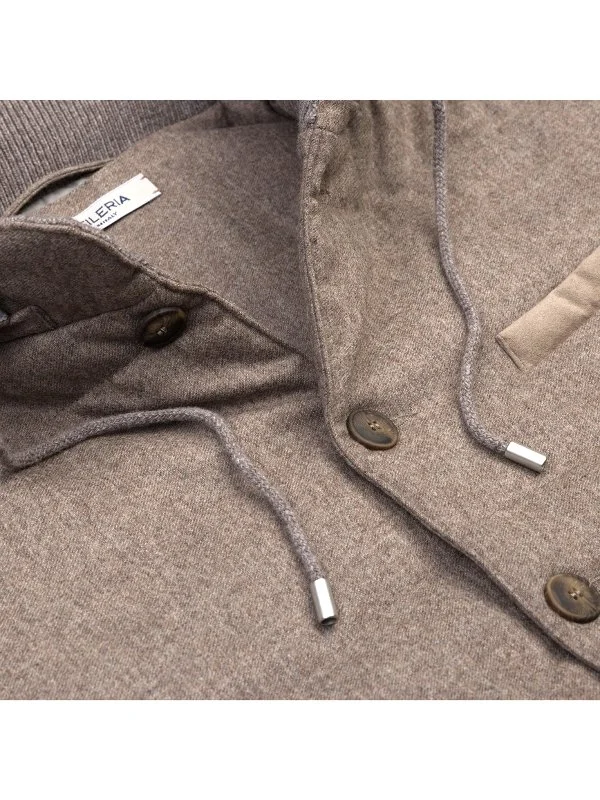 La Fileria Vizon Rengi Dolgulu Kapişonlu Geelong Yün Ceket Triko - 2