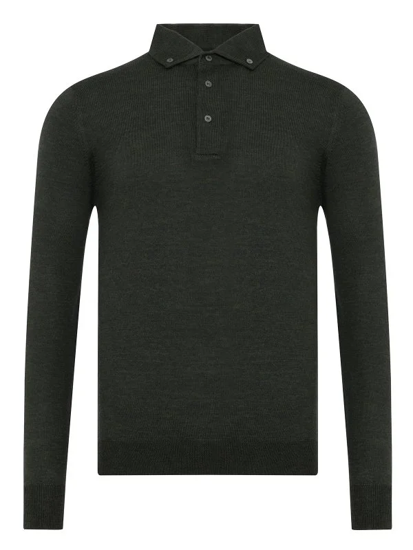 La Fileria Yeşil Yün Amalfi Yaka Düğmeli Triko - 1