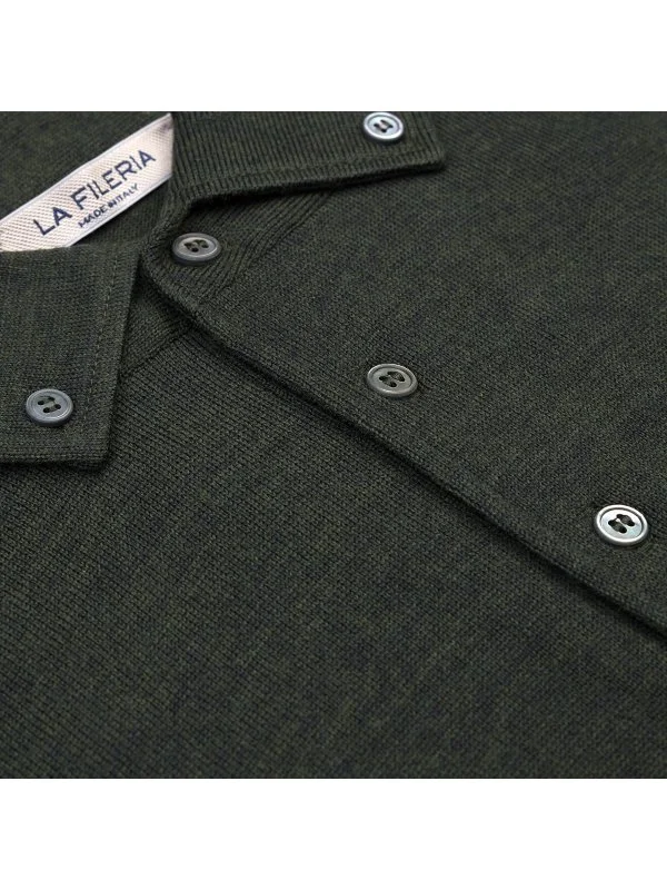 La Fileria Yeşil Yün Amalfi Yaka Düğmeli Triko - 3