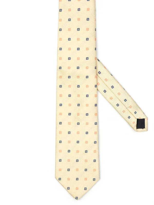 Les Copains Açık Sarı Dokulu Çiçek Desenli İtalyan Kravat - 1
