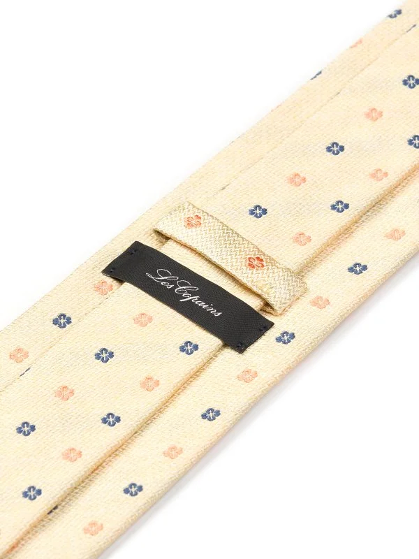 Les Copains Açık Sarı Dokulu Çiçek Desenli İtalyan Kravat - 2