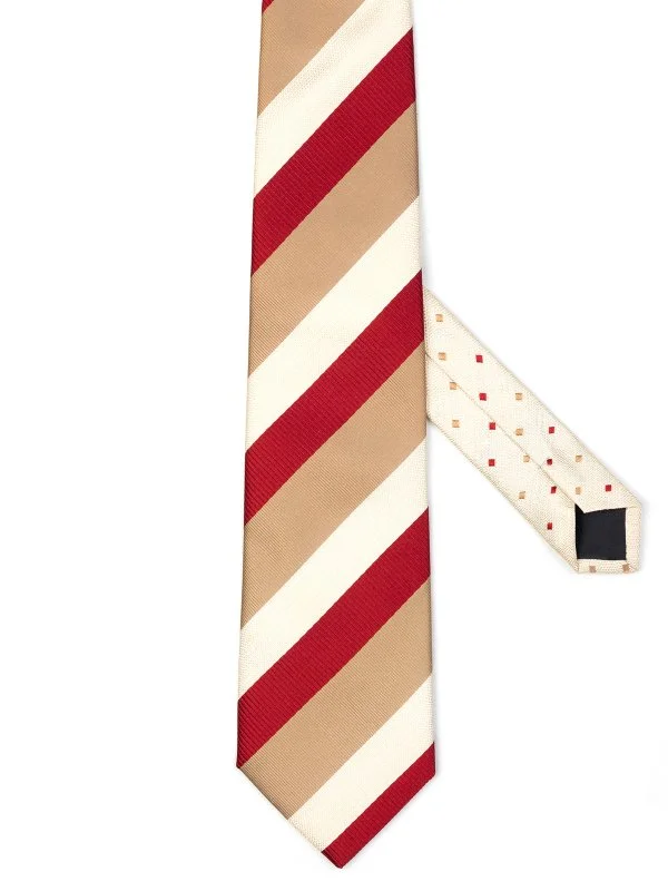 Les Copains Bej Bronz Kırmızı Şerit Desenli Dokulu İtalyan Kravat - 1