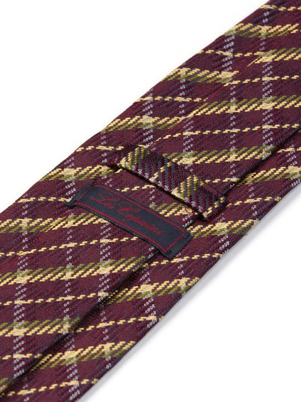 Les Copains Bordo Ekose Desenli İtalyan Kravat - 2