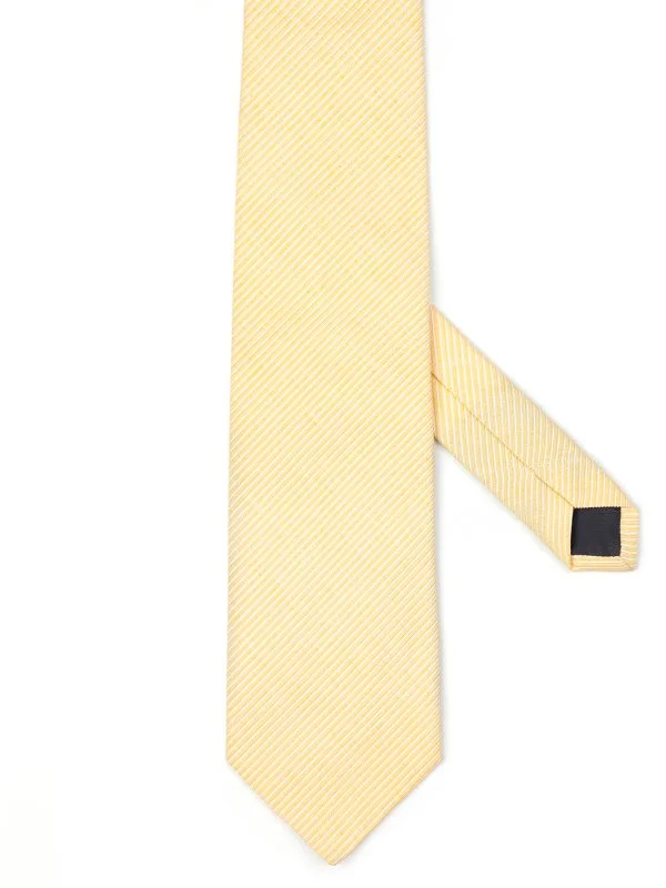 Les Copains Sarı Beyaz İnce Çizgili İtalyan Kravat - 1