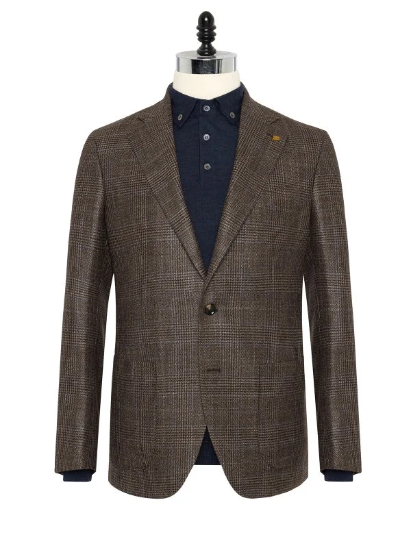 Sartoria Latorre Kahverengi Loro Piana Ekose Yün İpek Kaşmir Ceket - 1