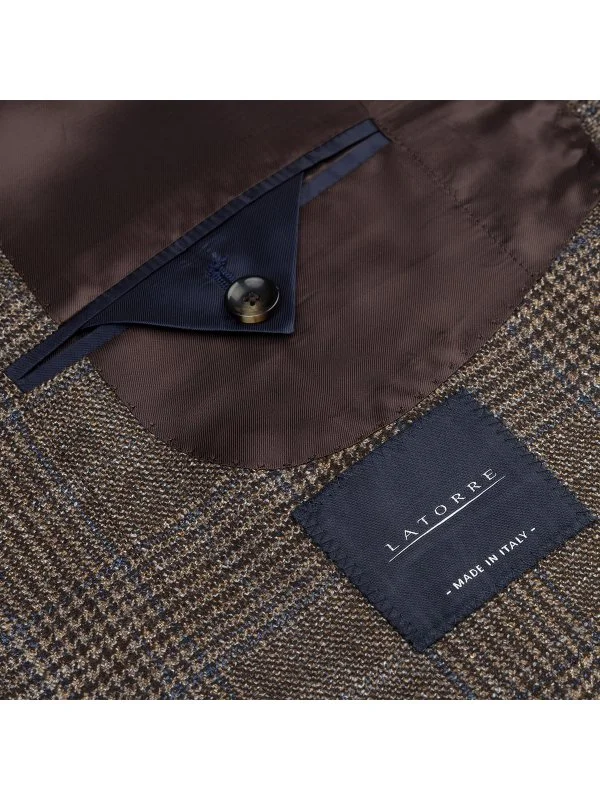 Sartoria Latorre Kahverengi Loro Piana Ekose Yün İpek Kaşmir Ceket - 3