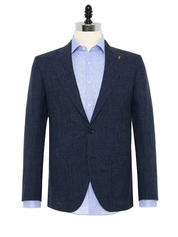 Sartoria Latorre Lacivert Loro Piana Summertime Yün İpek Keten Astarsız Ceket - 1