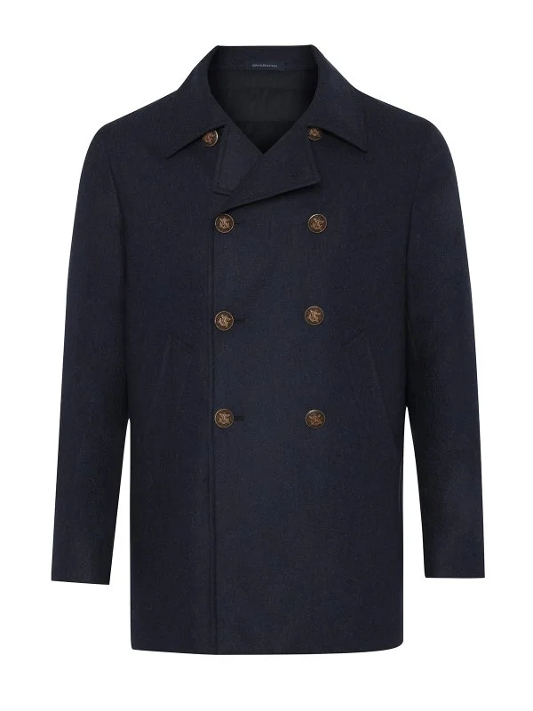 Sartoria Latorre Lacivert Melanj Yün Kruvaze Kaban - 1