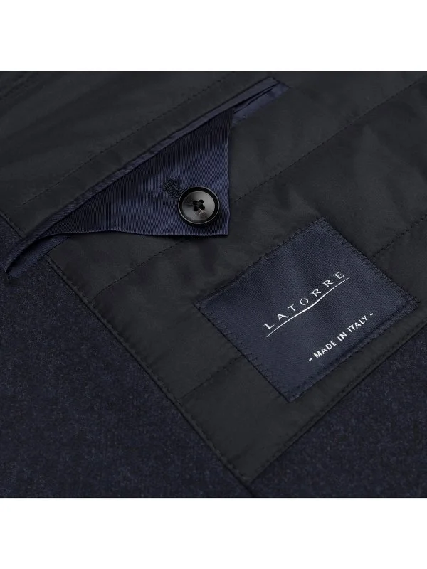 Sartoria Latorre Lacivert Melanj Yün Kruvaze Kaban - 3