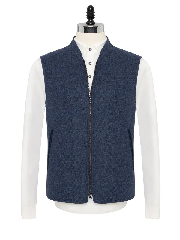 Sartoria Latorre Mavi Melanj Yün Kaşmir İçi Dolgulu Yelek - 1