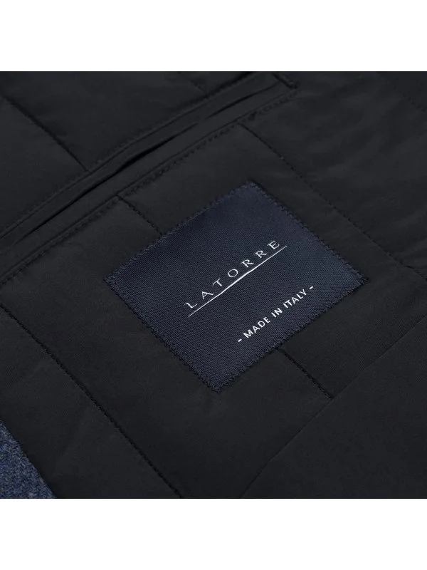 Sartoria Latorre Mavi Melanj Yün Kaşmir İçi Dolgulu Yelek - 3