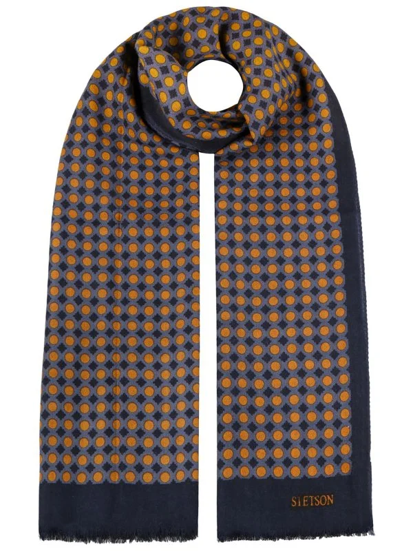 Stetson Lacivert Yün Nokta Desenli Kaşkol - 1