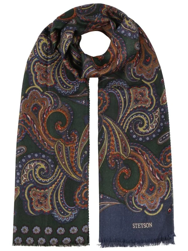 Stetson Yeşil Yün Şal Desenli Kaşkol - 1