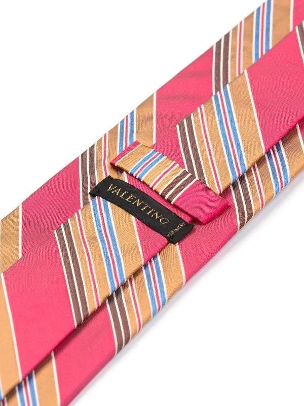 Valentino Pembe İnce Çizgili İtalyan Kravat - 2