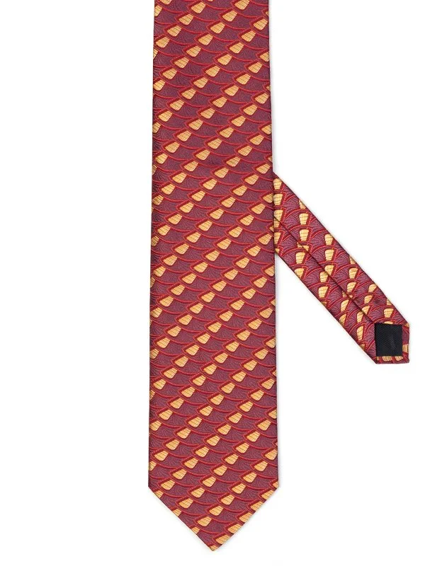 Villa Bolgheri Bordo Sarı Makro Optik Desenli İtalyan Kravat - 1