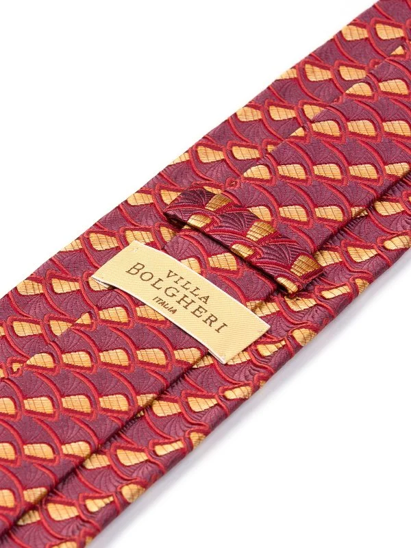 Villa Bolgheri Bordo Sarı Makro Optik Desenli İtalyan Kravat - 2