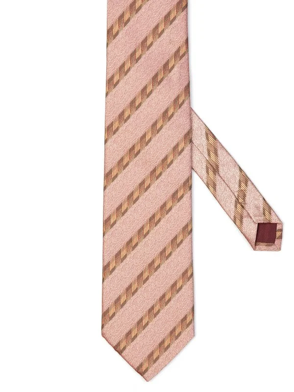 Villa Bolgheri Pembe Çizgili Optik Desenli İtalyan Kravat - 1