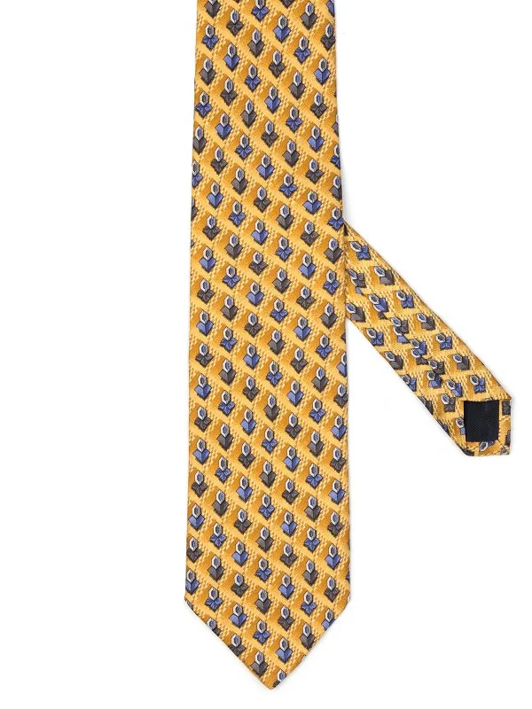 Villa Bolgheri Sarı Bronz Optik Diamond Desenli İtalyan Kravat - 1