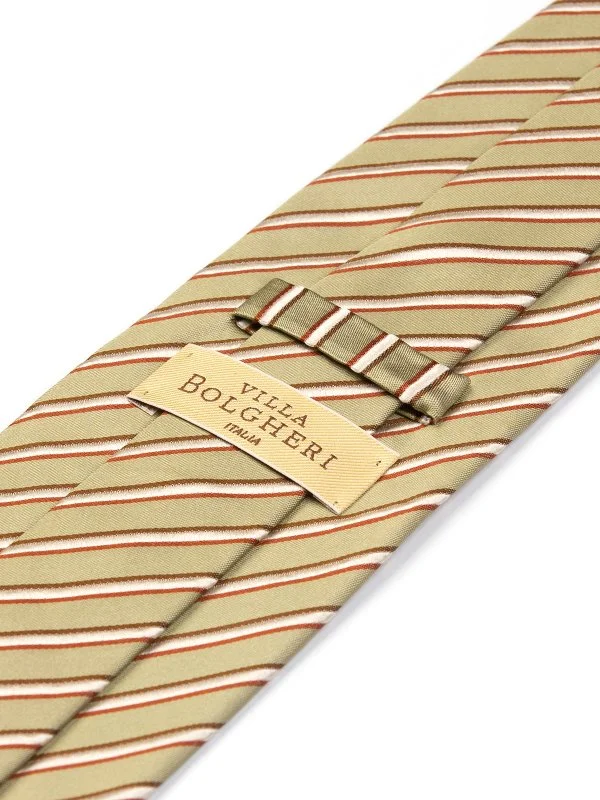 Villa Bolgheri Yeşil Krem İnce Çizgili İtalyan Kravat - 2